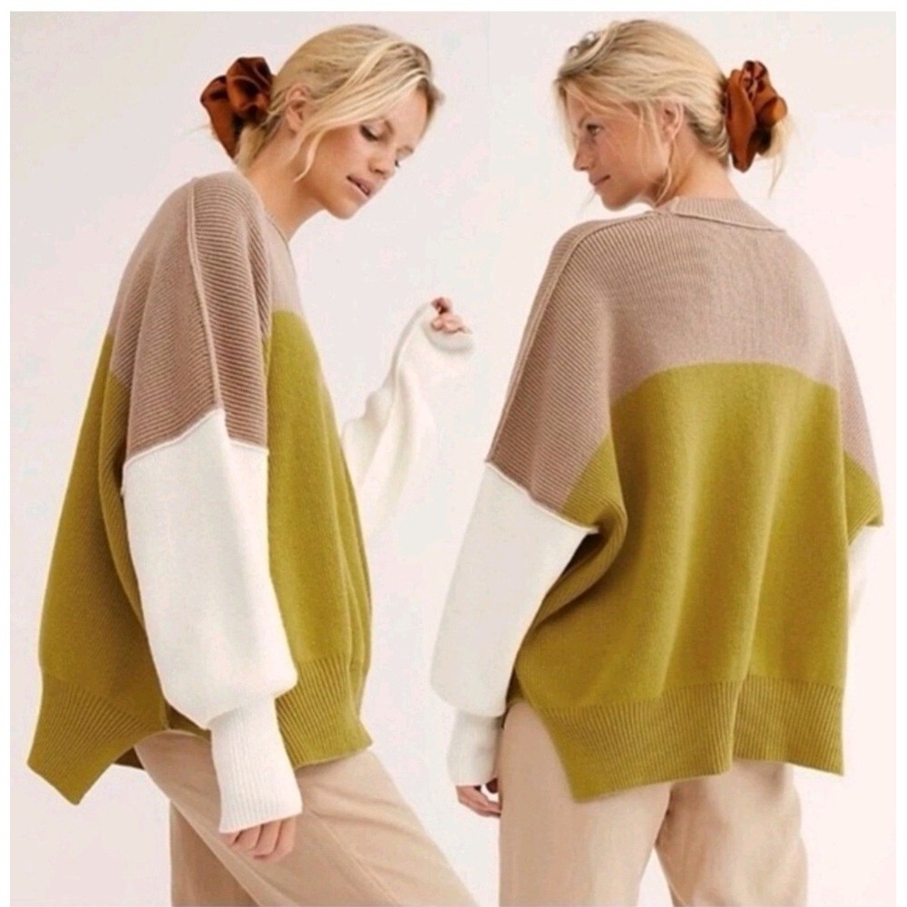Free People Easy Street Colorblock Ribbed Oversized Sweater Size Large